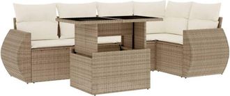 vidaXL Juego De Sof&aacute;s Jard&iacute;n Con Cojines 6 Pzas Rat&aacute;n Sint&eacute;tico Beige Vidaxl