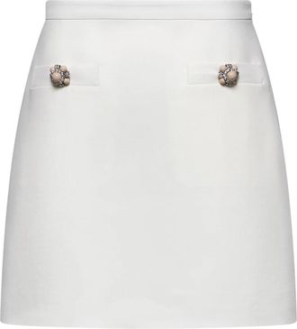Valentino Ivoor Rok met Juweelknoop Zakken - Dames - Korte rokken - Beige - M - Wol - Rokken