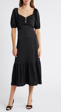 Anne Klein Jewel Puff Sleeve Midi Dress in Anne Black at Nordstrom, Size 6