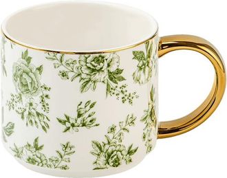 Sweet Water Decor Patterned 14 oz Gold Handle Coffee Mug in Green Delft at Nordstrom