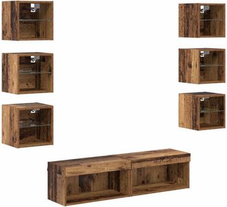 vidaXL Mueble De Tv Con Caj&oacute;n 8 Pcs Madera Envejecida Cristal Vidaxl