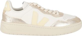Veja White V-90 Metallic Accent Low-Top Sneakers