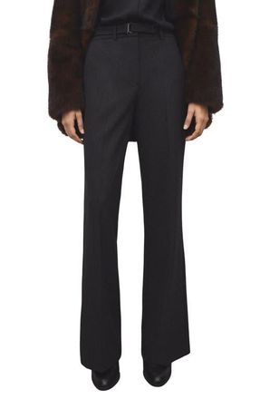 Mango Belted Straight Leg Pants in Grey at Nordstrom, Size 8