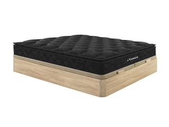 Vente-Unique Conjunto somier arc&oacute;n natural claro + colch&oacute;n de muelles ensacados con sobrecolch&oacute;n integrado de 180 x 200 cm - BLACK DREAM de YSM&Eacute;E