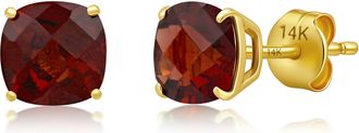 MAX + STONE 14k Yellow or White Gold 6MM Cushion Cut Gemstone Solitaire Gemstone Studs