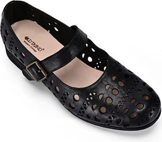 OLD TREND Retro Genuine Leather Breathable Cutout Mary Jane Flat in Black at Nordstrom, Size 5.5