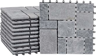 Hhg Hhg - Nunca Usado] Baldosa De Piedra 929, Baldosa Enchufable Balc&oacute;n/terraza Piedra Natural, 11x C/u 30x30cm = 1m&sup2;, Gris Oscuro