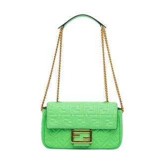 Fendi Pre-owned Zucca Embossed Chain Midi Baguette - Dames - Pre-owned - Groen - Maat: ONE Size Leer