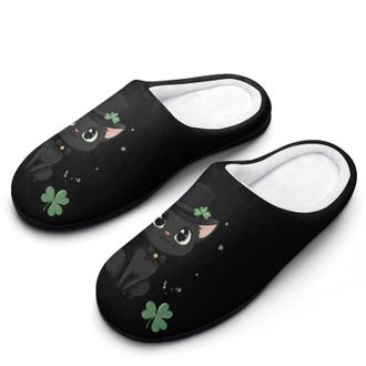 Generic Stpatricks Black Cat Womens Slippers Warm House Slippers Indoor House Shoes with Anti-Skid Rubber Sole
