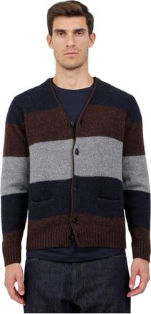 Irish Crone Cardigan tricolore in lana vergine - Heren - Vesten - Veelkleurig - M - Wol - Truien & Vesten