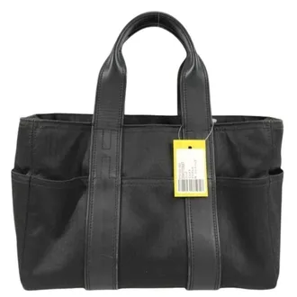 Herm&egrave;s Acapulco Black Toile Chevron Leather Handbag Shoulder Bag Tote Bag (Pre-Owned)