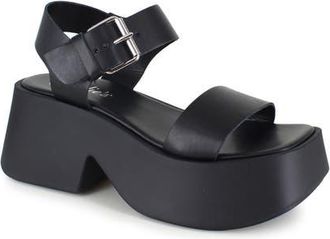 Candie's Leni Ankle Strap Platform Sandal in Black Leather at Nordstrom, Size 10Us