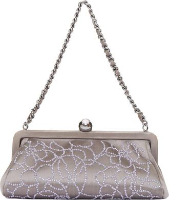 Chanel Grey Satin 2000 Pearl Beaded Crystal Cc Kisslock Frame Clutch (Authentic Pre-Loved)