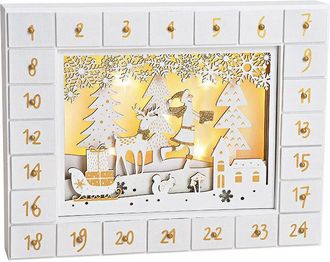 Global Interiors Adventskalender Winterland aus Holz mit LED-Beleuchtung 35 x 27 cm