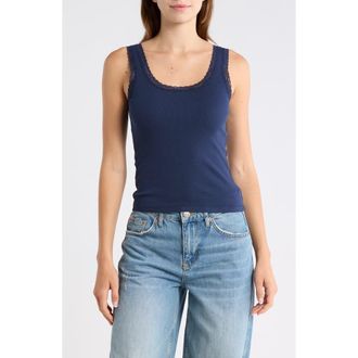 Abound Lace Trim Tank Top in Navy Iris at Nordstrom Rack, Size X-Large