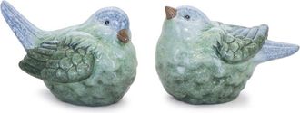 Melrose International Blue and Green Terra Cotta Bird Figurine (Set of 2) - Green, Blue