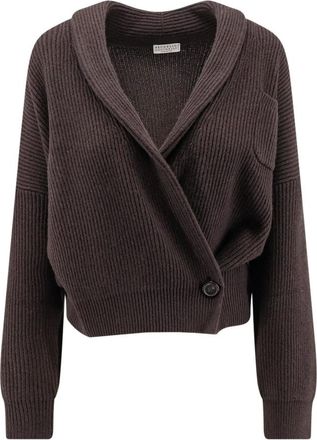 Brunello Cucinelli Cardigan con collo a scialle - - Knitwear - Donna - Marrone - XS