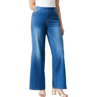 Roaman's Tall Plus Size 360&deg; Stretch Wide Leg Jean in Medium Stonewash at Nordstrom, Size 20Short