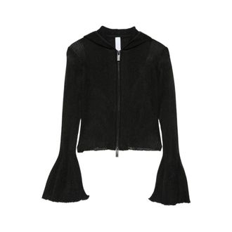 CFCL Cardigans, female, Black, Size: L High-Neck Ribbed Zip Cardigan