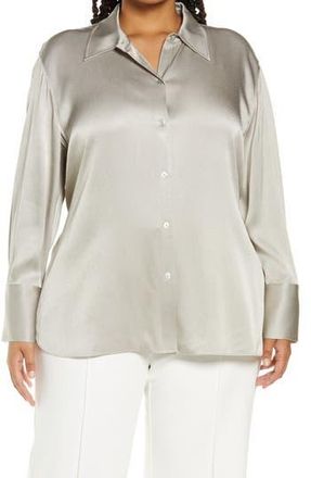 Vince Relaxed Long Sleeve Satin Button-Up Shirt in Peyote at Nordstrom Rack, Size 3X
