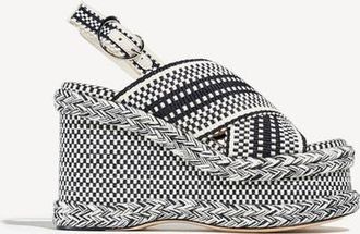 Amambaih Pia Handwoven Platform Sandal with Adjustable Ankle Strap in Ivory Black at Nordstrom, Size 38