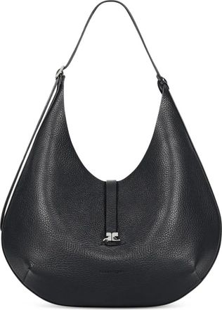Courr&egrave;ges Hobo shopper van bewerkt leer - Zwart