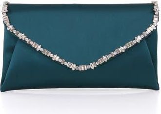 Badgley Mischka Mika Mix Crystal Neckline Envelope in Teal at Nordstrom, Size Medium