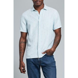Billy Reid Treme Short Sleeve Linen & Cotton Herringbone Button Up Shirt in Sky Blue at Nordstrom, Size Xx-Large