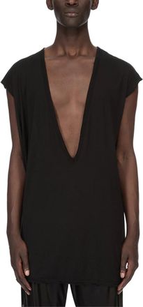 Rick Owens Loose Black T-Shirt with Deep V-Neckline