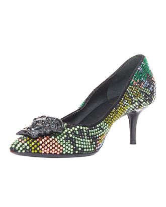 Versace Womens Lana Vergine 2015 Palazzo Camouflage Rhinestone Crystal Medusa Pump (Authentic Pre-Loved)