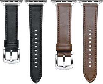 Posh Tech Drake 2-Pack Assorted Leather Apple Watch Watchbands in Black/brown at Nordstrom Rack