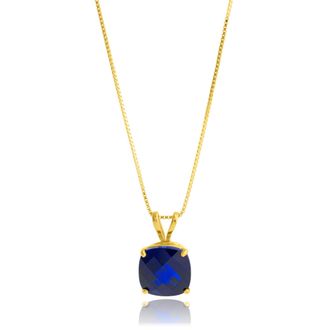 MAX + STONE 14k Yellow Gold 8mm Cushion Cut Gemstone Pendant Necklaces with 18 inch Box Chain