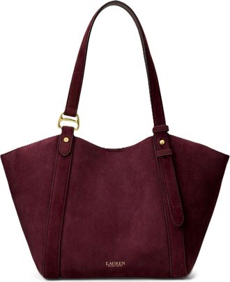 Ralph Lauren Gold Accent Trapezoidal Suede Handbag