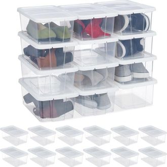 Relaxdays Relaxdays - 24 Cajas Pl&aacute;stico Para Zapatos, Apilables, Organizadores Calzado, Con Tapa, 12,5x20x34,5cm, Blanco