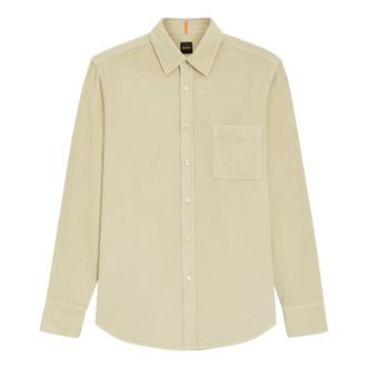 HUGO BOSS Overhemden, Heren, Beige, S, Linnen, Rash Linnen Korte Mouw Shirt
