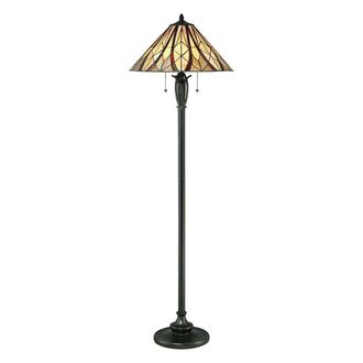 Loops Floor Lamp Tiffany Style Coloured Shade Criss Cross Valiant Bronze LED E27 60W