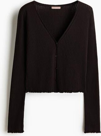 H&M Rib-knit Linen-blend Cardigan in Dark Brown at Nordstrom, Size X-Small