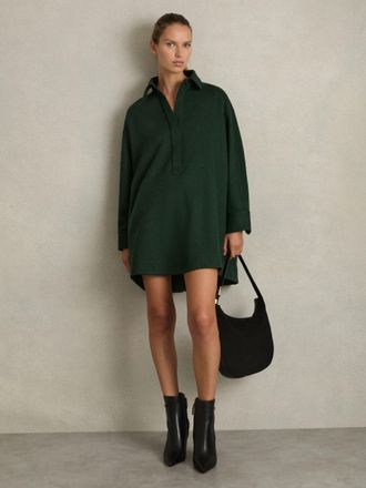 Reiss Womens Dark Green Shirt-Style Shift Dress, Size: 14