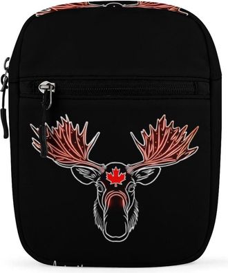 Generic Canadian Flag Maple Leaf Moose Crossbody Bag Adjustable Satchel Cute Shoulder Bag Lightweight Sling Bags