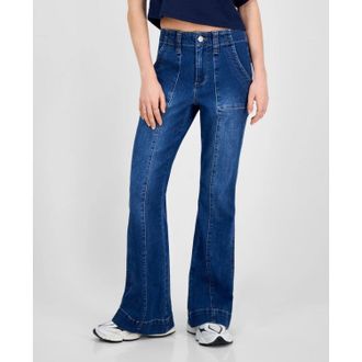 Madden Girl Jeans Womens Blue Denim High-Rise Front Seam Flare Leg PALL114