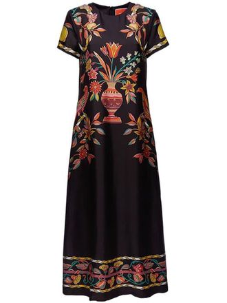 La DoubleJ Midi-jurk met grafische print - Zwart