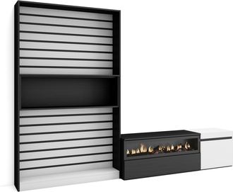 Skraut Home Skraut Home - Muebles De Sal&oacute;n Para Tv, Conjunto De Muebles Comedor, 260x186x35cm, Para Tv Hasta 65, Chimenea El&eacute;ctrica, Estilo Moderno, Blanco Y Negr