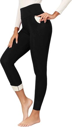 Generic Thermal Leggings Women High Waisted Thick Fleece Lined Leggings Ladies Winter Warm Pants Stretchy Trousers Tights for Outdoor Home (A-Black, XXL)
