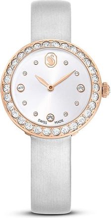 Swarovski Matrix Tennis Leather Strap Watch, 30mm in Grey at Nordstrom