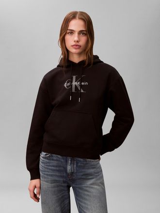 Calvin Klein Jeans Kapuzensweatshirt CALVIN KLEIN JEANS MONOLOGO, Damen, Gr. L, schwarz, Web, Obermaterial: 100% Baumwolle, unifarben, regular fit normal, Rundhals, eing