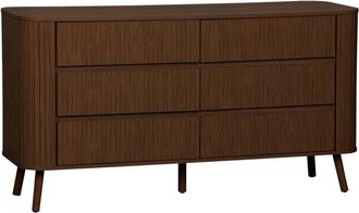 Sweeek C&oacute;moda decoraci&oacute;n estriada, 6 cajones, madera de nogal