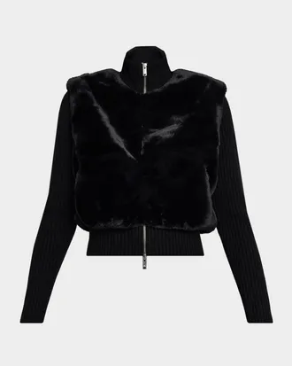 Moose Knuckles Dua Bunny Faux Fur Sweater Jacket