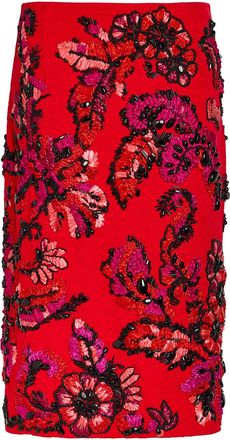 Dries Van Noten Summer Floral-embellished Woven Midi Skirt - Red - 34 (UK6 / XS)