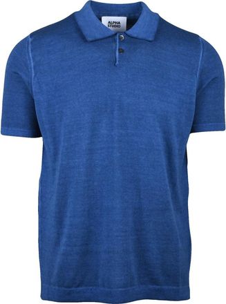 Alpha Studio Indigo Cotton Knit Polo