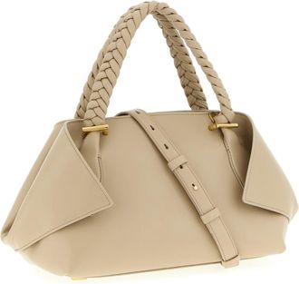 Ferragamo Womens Braided Handle Calfskin Shoulder Bag Beige Leather
